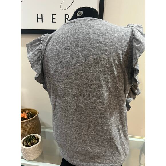 Grey Ruffle Sleeve Tank with Pocket - Picture 6 of 7